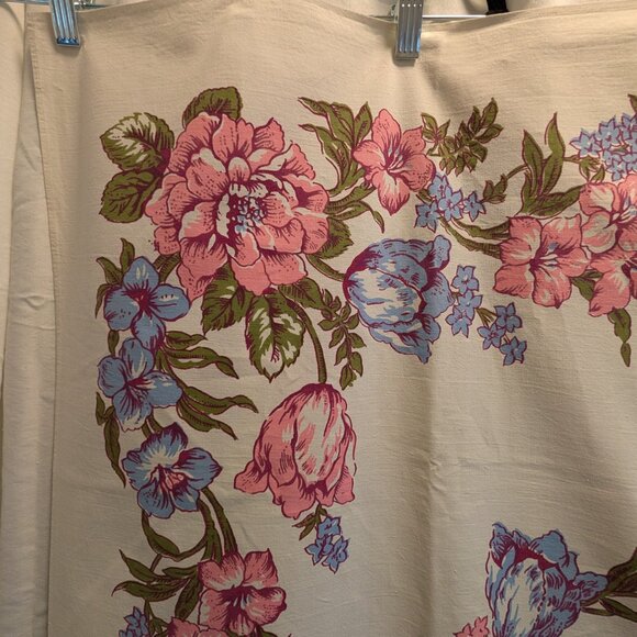 Vintage Tablecloth with Pink and Blue Flowers - Picture 2 of 5